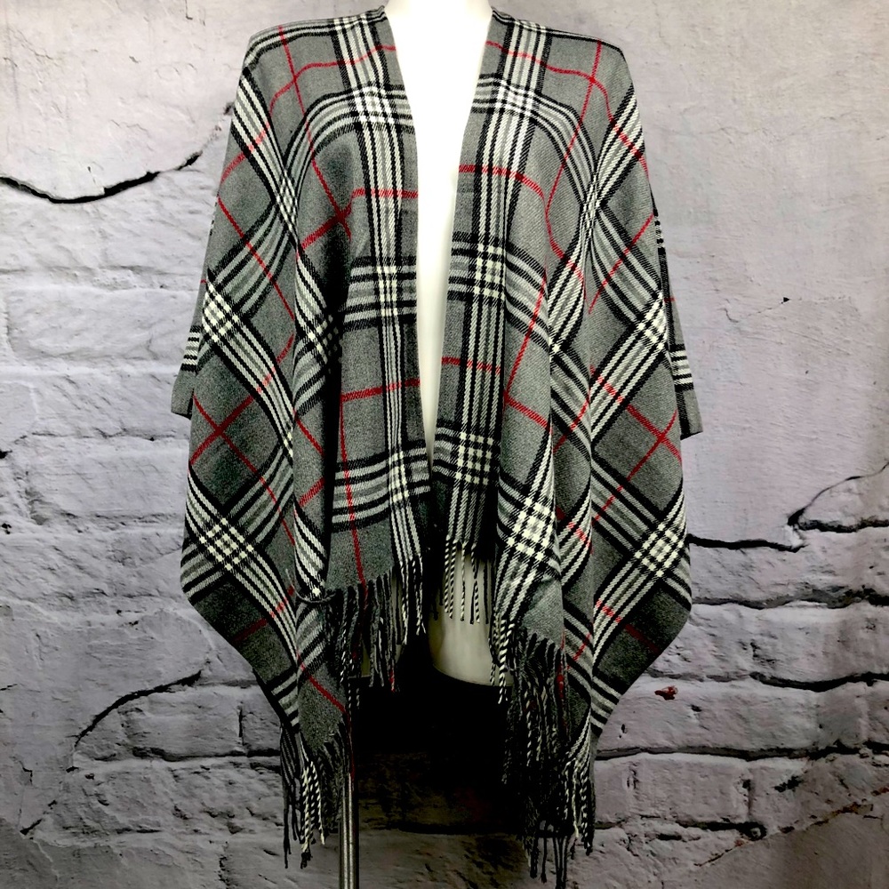 V. Fraas fringed tartan plaid shawl NWOT